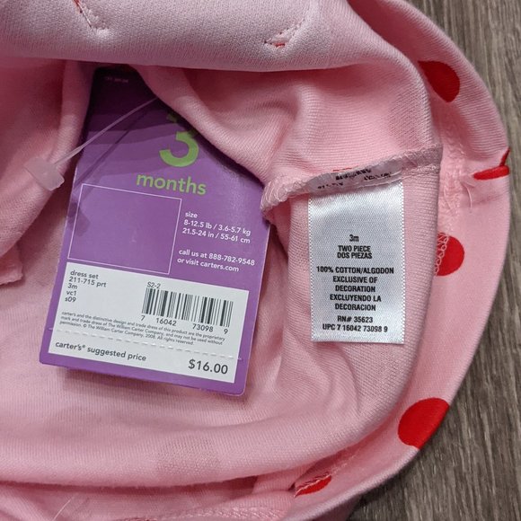 [KIDS 2/$30] NWT Baby Girl (3M) - CARTER'S Ladybug Dress Set - Picture 4 of 4